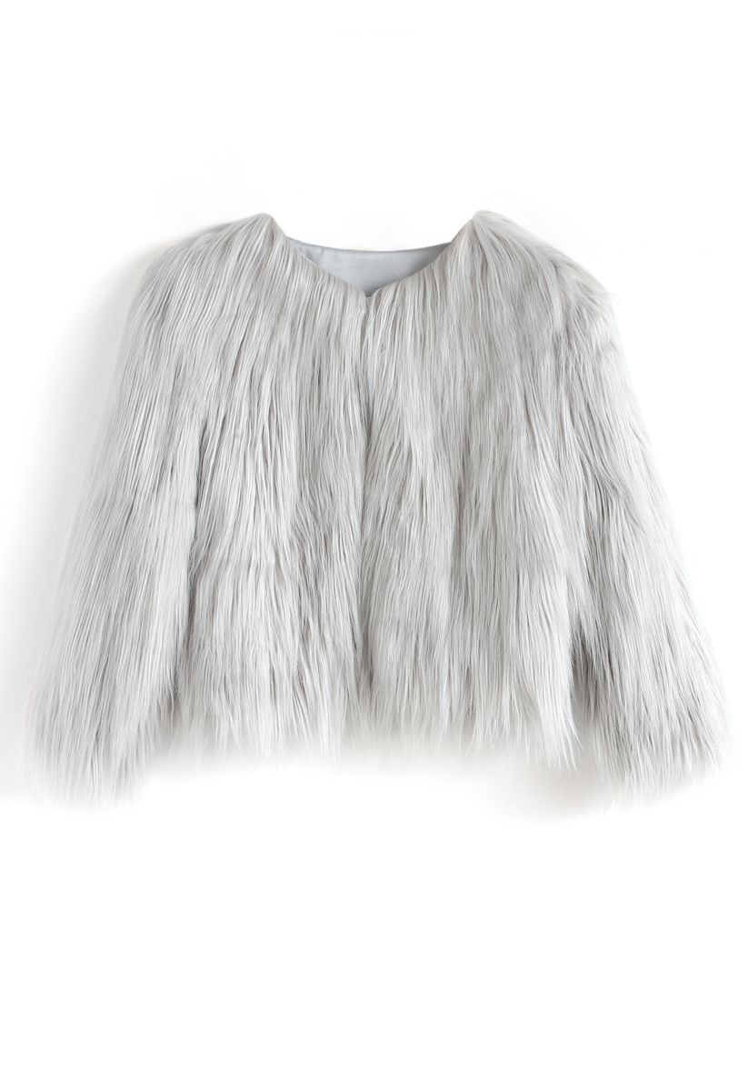 My Chic Faux Fur Coat in Grey For Kids | Chicwish