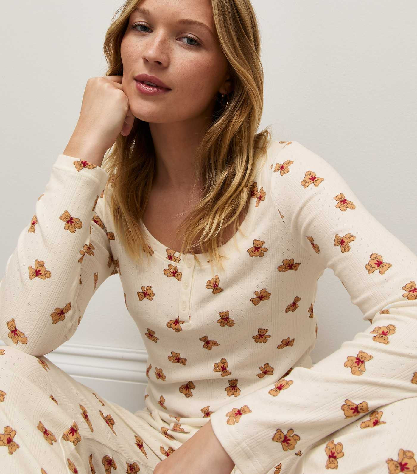 Cream Bear Print Pointelle Henley Pyjama Top | New Look | New Look (UK)