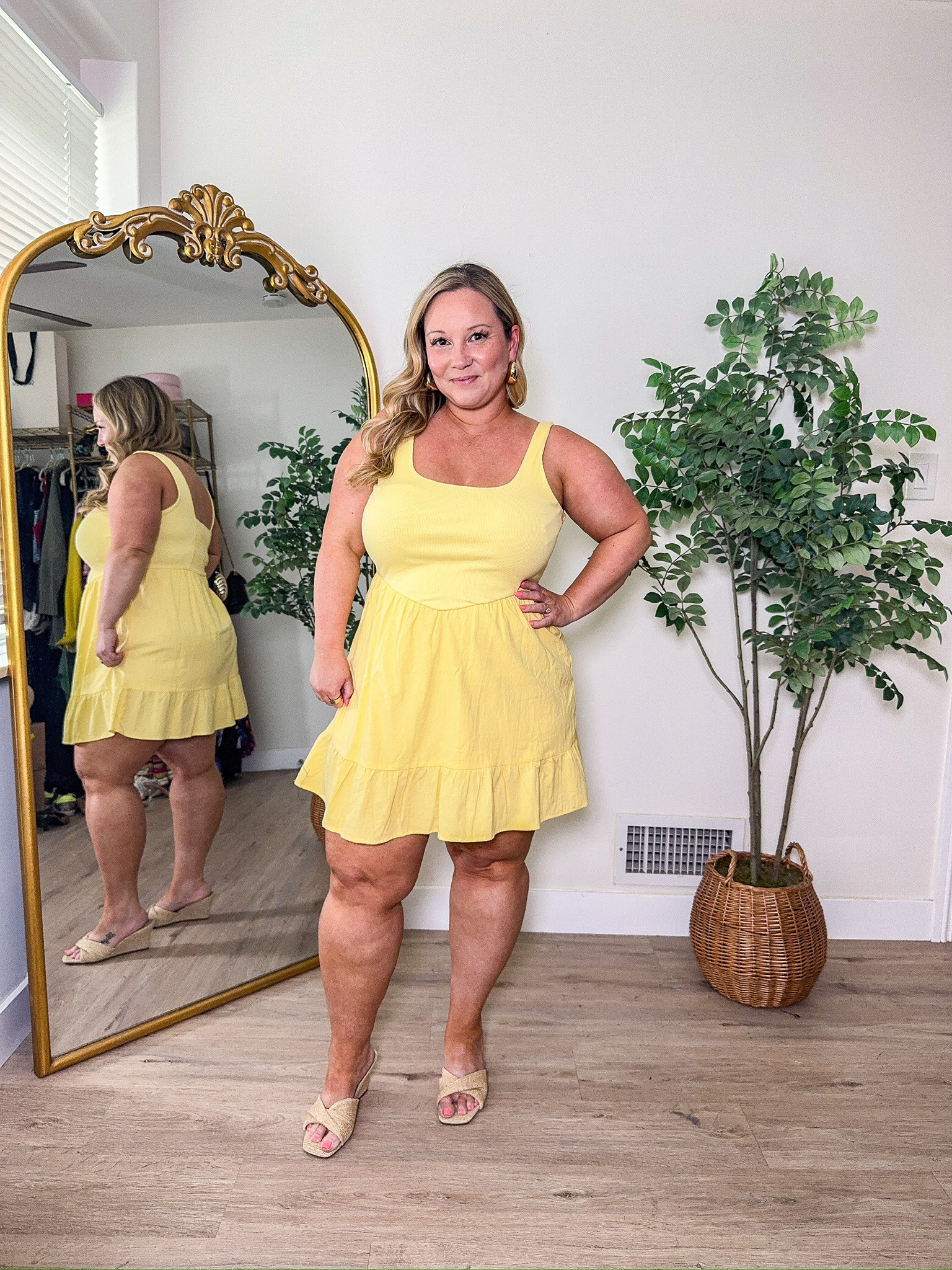 Such a good find💛 wearing a size Large

From Walmart!



Spring outfits 2026, summer outfits, spring dresses, mini dress, curvy fashion, yellow, seasonal, ootd, shelli enright, stylenright 

 #LTKootd #LTKSeasonal