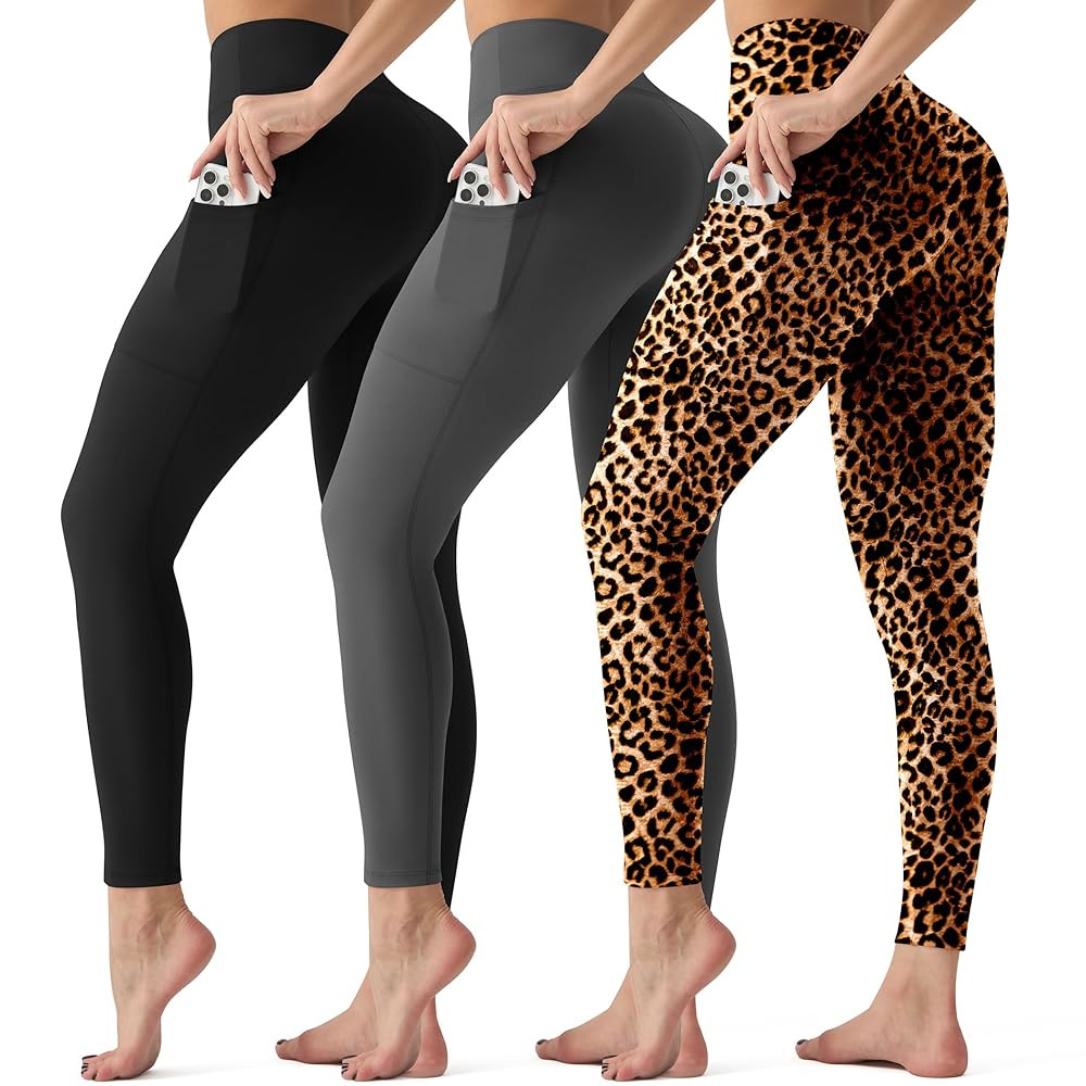 3 Pack Leggings with Pockets for Women,Butt Lift High Waisted Tummy Control Workout Yoga Pants Re... | Amazon (US)