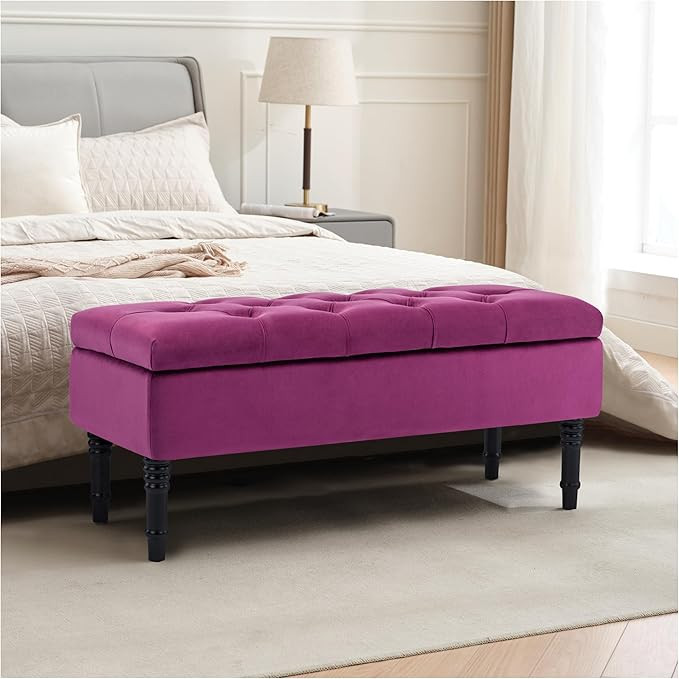 40" Velvet Storage Ottoman Bench, Upholstered Storage Bench, Modern End of Bed Storage Bench with... | Amazon (US)