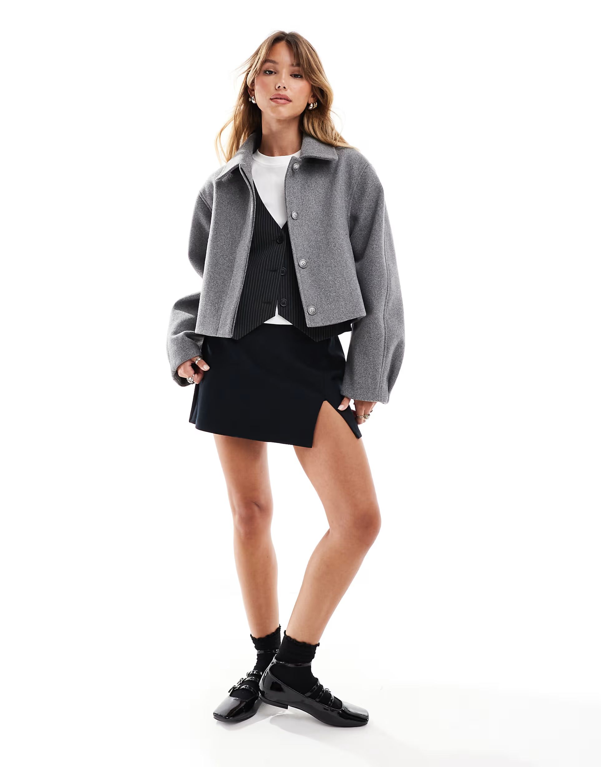 ASOS DESIGN top collar jacket in grey melange | ASOS (Global)