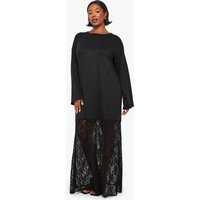 Womens Plus Long Sleeve Lace T-Shirt Dress - Black - 12 | boohoo (US & Canada)