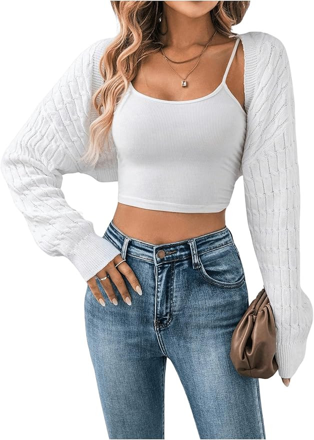 GORGLITTER Women's Long Sleeve Bolero Shrug Crop Cardigan Open Front Drop Shoulder Knit Sweater | Amazon (US)