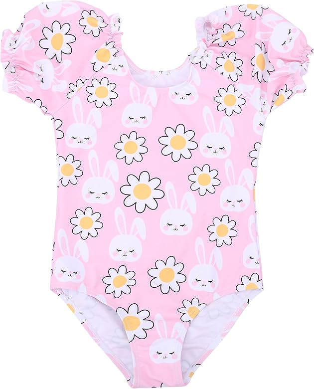 LIZENS Girls' One-Piece Swimwear Adorable Bunny Rabbit Puff Sleeve Tropical Floral Girls Bathing ... | Amazon (US)