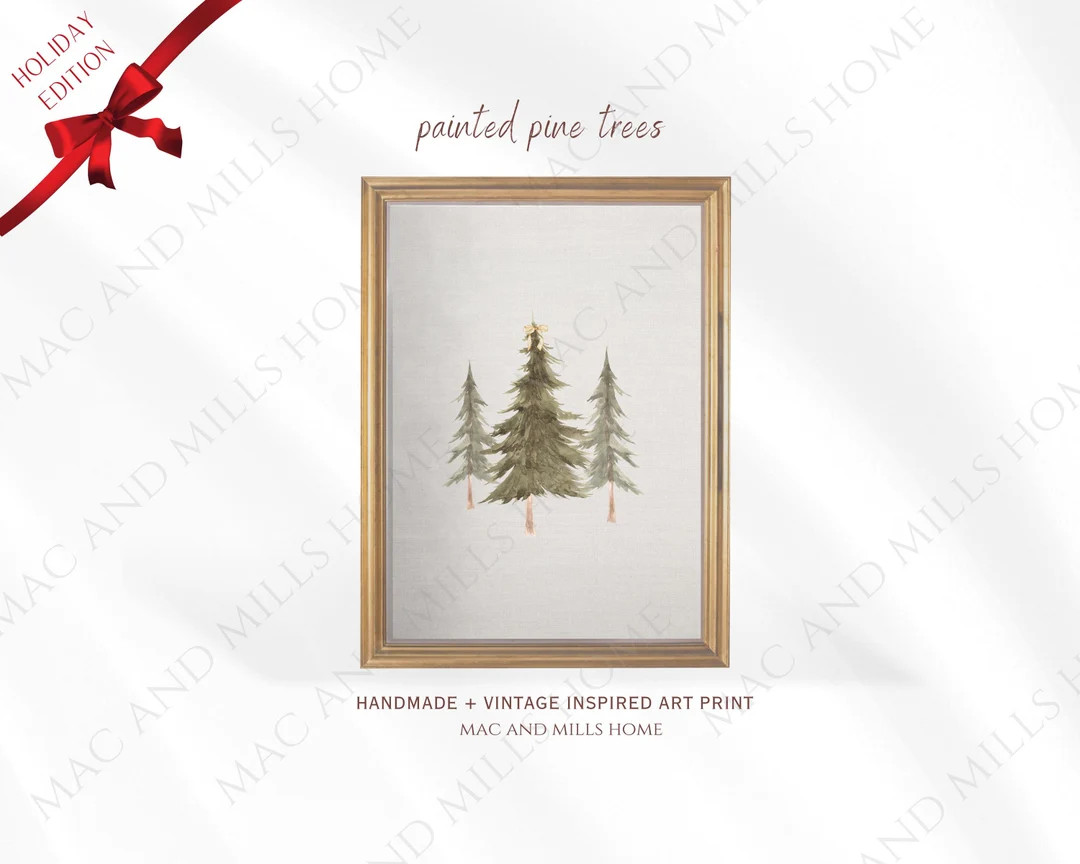 Rustic Woodland Christmas Tree Digital Art Print | Minimalist Holiday Wall Décor | Cozy Winter P... | Etsy (US)