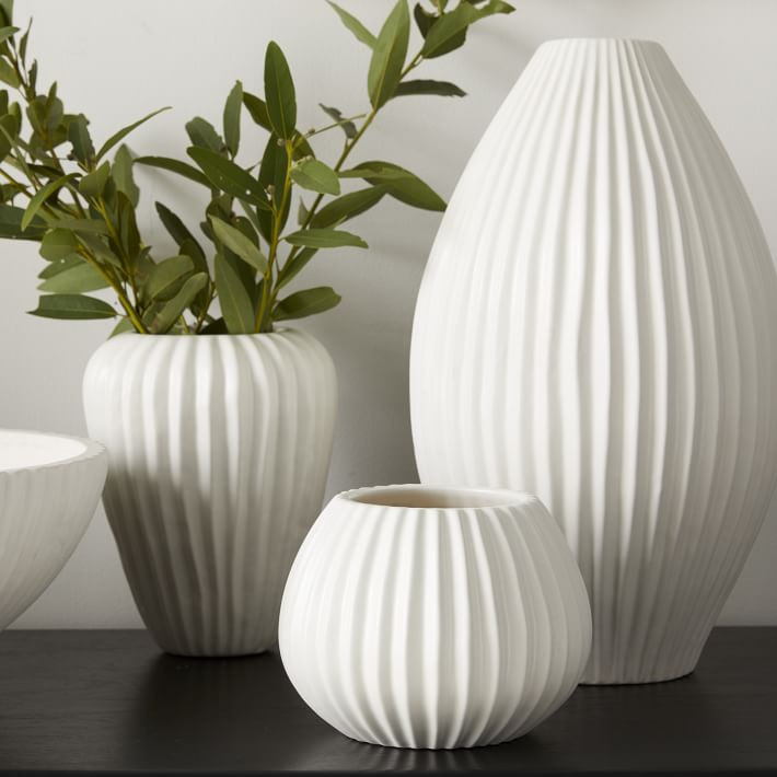 Sanibel White Textured Ceramic Vases | West Elm (US)