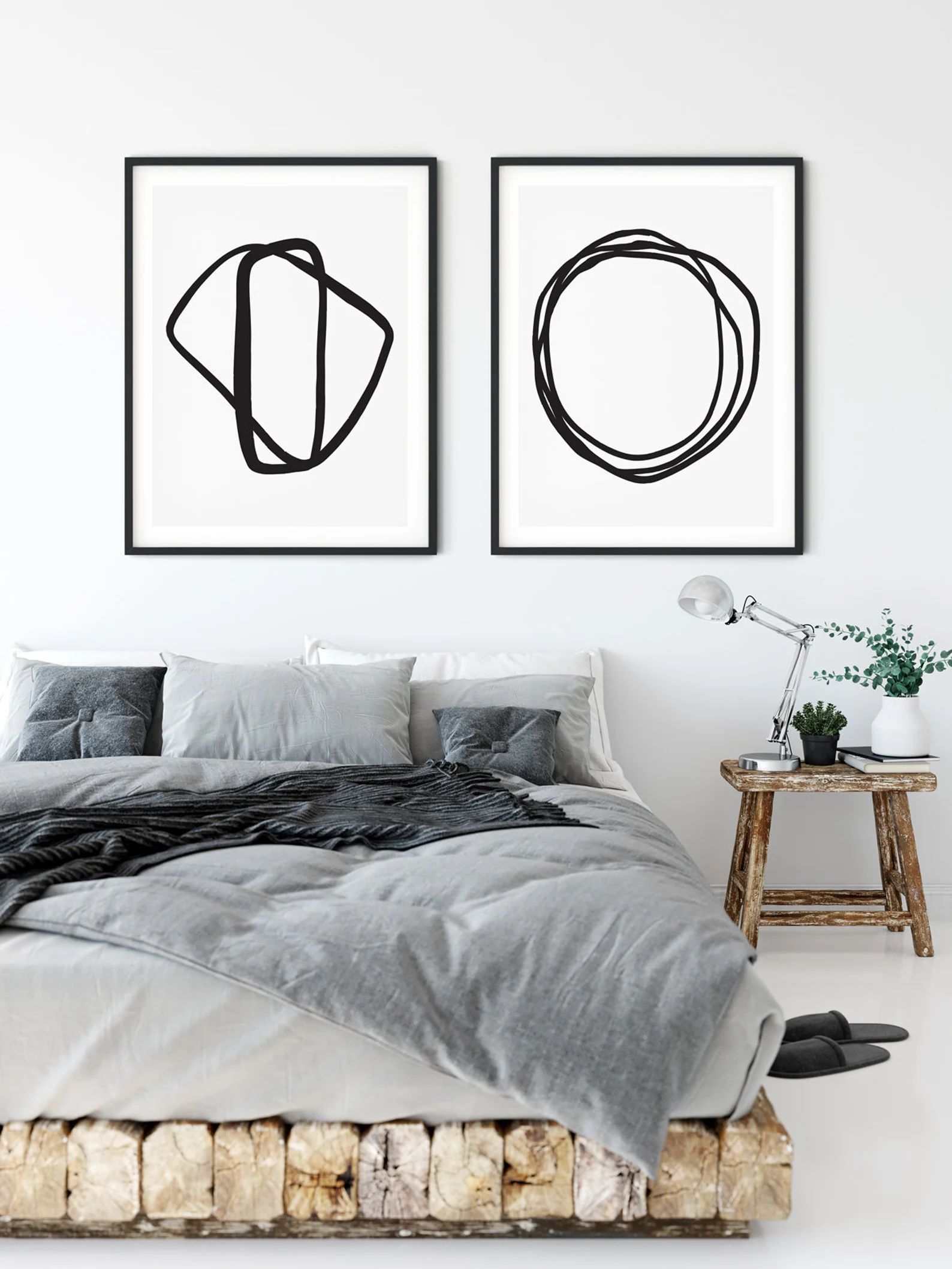 Black and White Minimal Simple Set of Two Sketch Abstract Art Print Design Living Room Decor Offi... | Etsy (US)