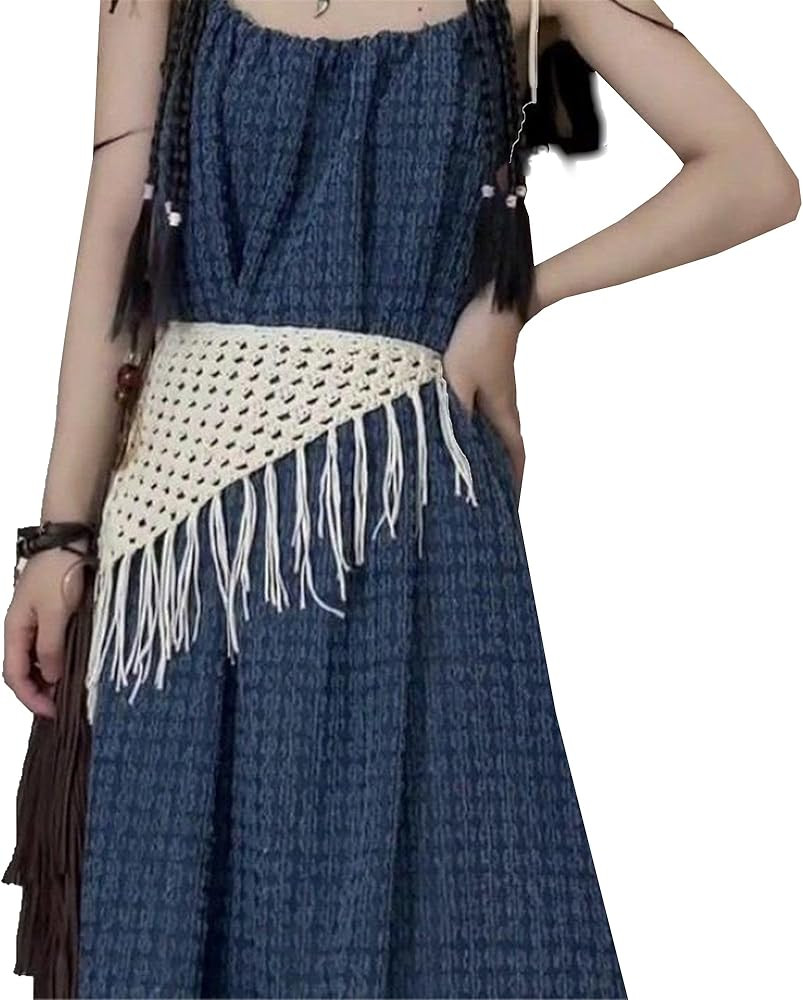 Crochet Headbands with Tassel Head Kerchief Triangle Fringe Hip Scarf Sheer Belt, Hip Scarf.(YD20... | Amazon (US)