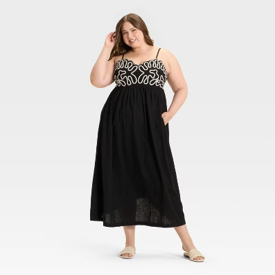 Women's Crewel Maxi A-Line Dress - A New Day™ Black 4X | Target