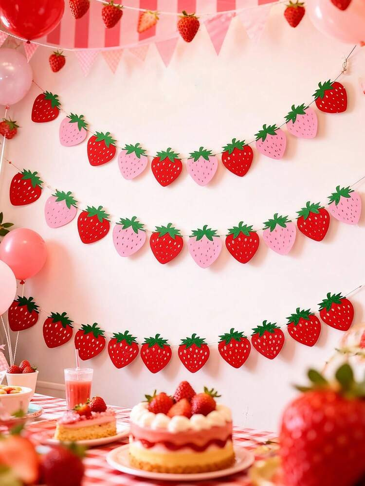 1/3pcs Felt Red & Pink Strawberry Garland, DIY Required. Strawberry Home Decor Accessories, Suitable For Wedding, Engagement, Bachelorette Party, Birthday Party Wall Decor, Home Hanging Decoration. (Each Set Includes 10 Strawberries And White Ropes) | SHEIN