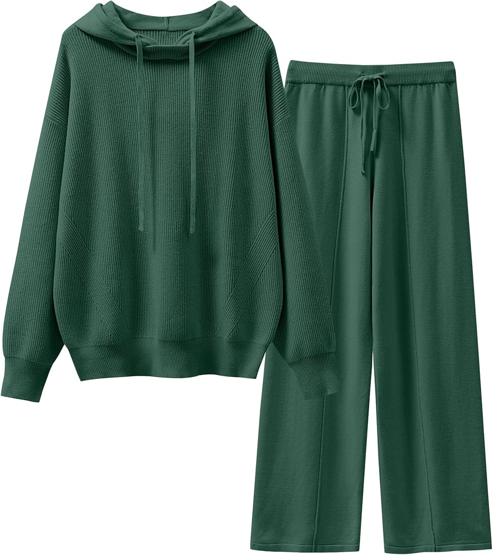 ANRABESS Women 2 Piece Outfits Sweater Sets Loose Long Sleeve Hoodies Knit Pullover Wide Leg Pant... | Amazon (US)