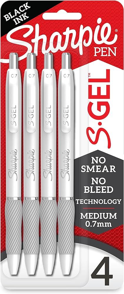 Sharpie S-Gel, Gel Pens, Medium Point (0.7mm), Pearl White Body, Black Gel Ink Pens, 4 Count | Amazon (US)