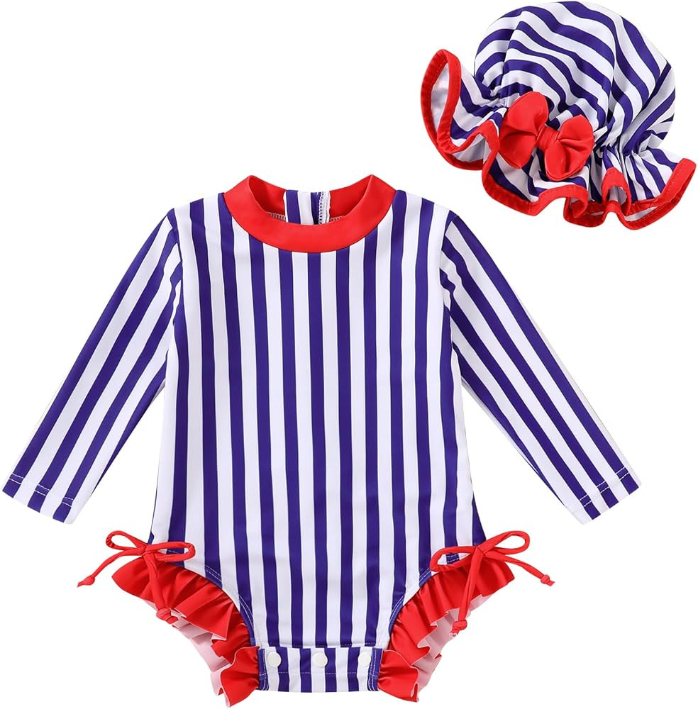 Infant Baby Swimsuit Girl Long Sleeve UPF 50+ Sun Protection One-Piece Rash Guard with Hat Zipper... | Amazon (US)