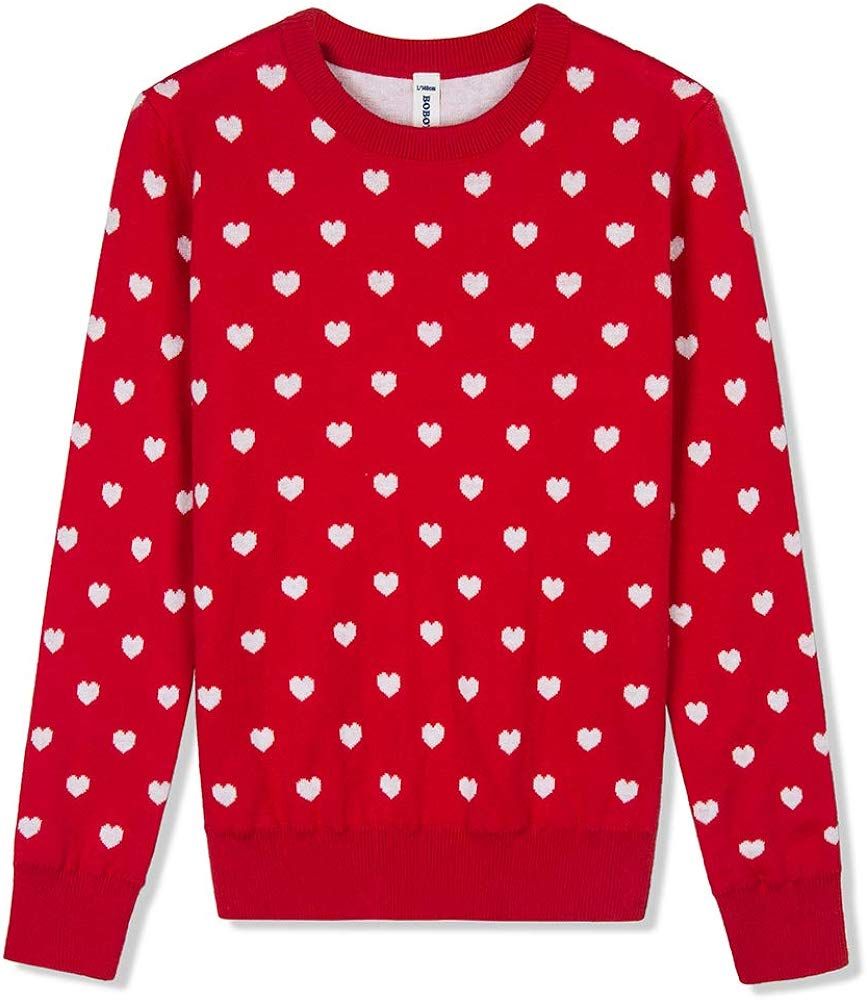 Girls’s Sweater Long Sleeve Crew Neck Cotton Pullover Knit Sweater with Love Heart Pattern 3-12... | Amazon (US)
