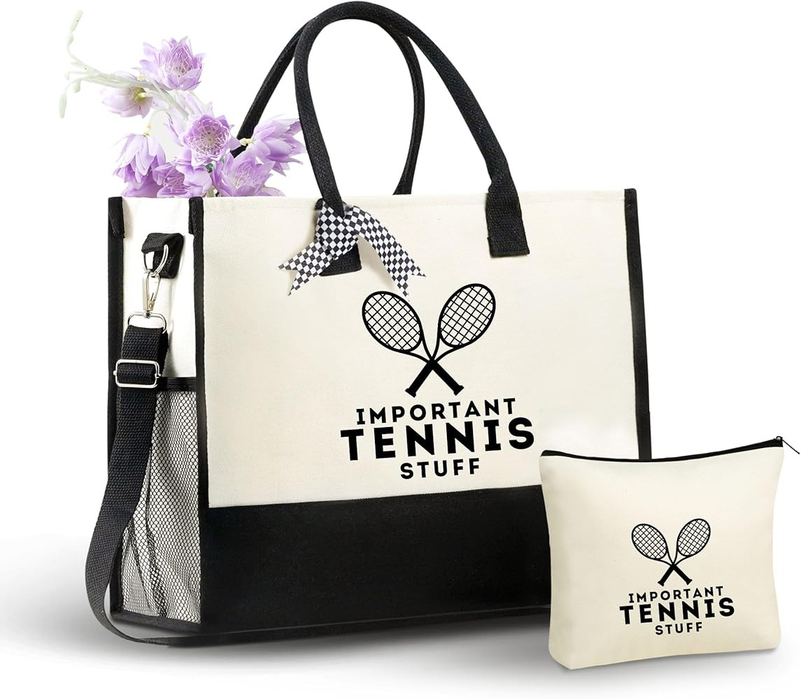 InnoBeta Tennis Gifts for Women Tote Bag with Zipper Shoulder Strap for Tennis Lovers Coaches Bir... | Amazon (US)