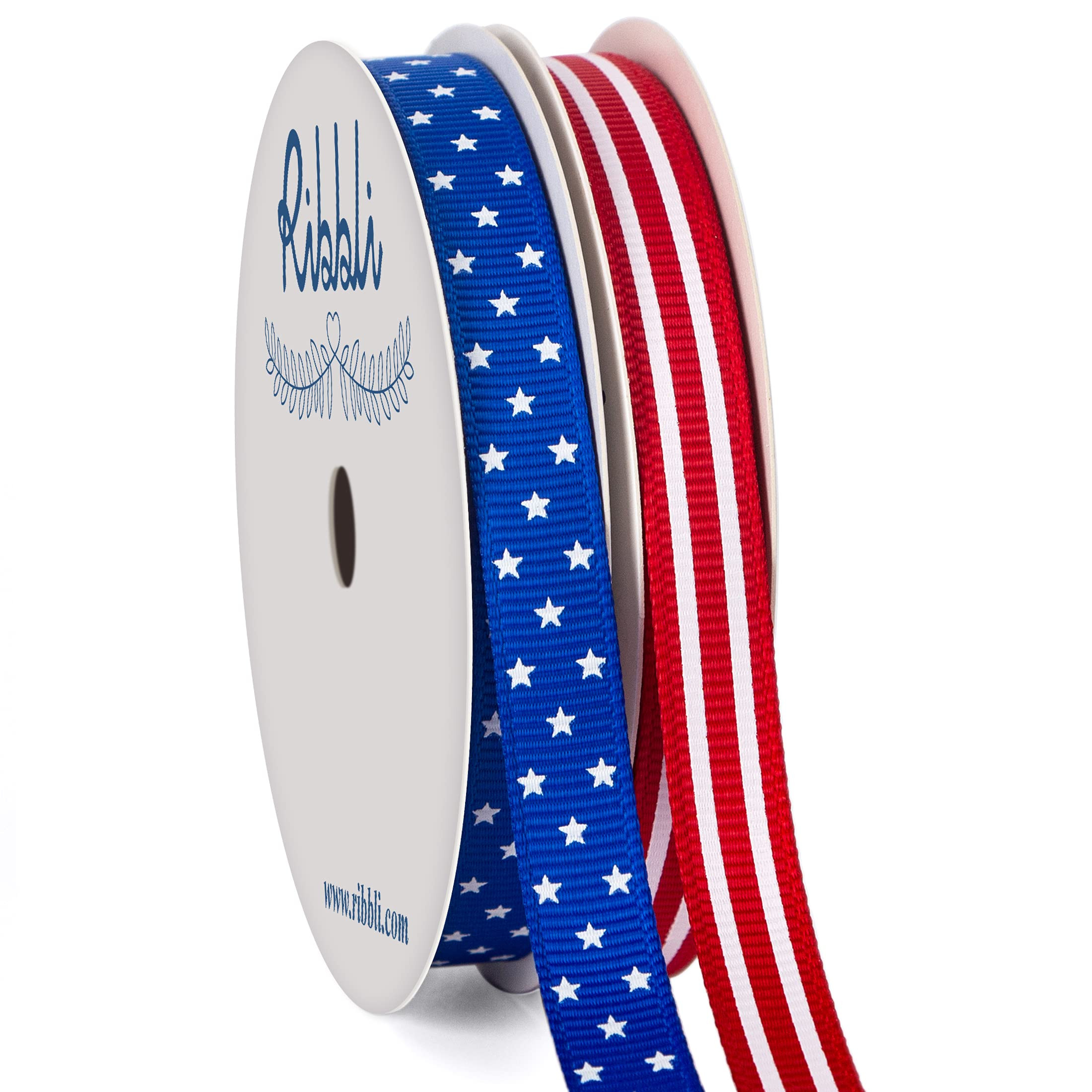 Ribbli 2 Rolls Patriotic Grosgrain Ribbon,3/8 Inches,Total 20 Yards,Red/White/Blue,Stars and Stri... | Amazon (US)