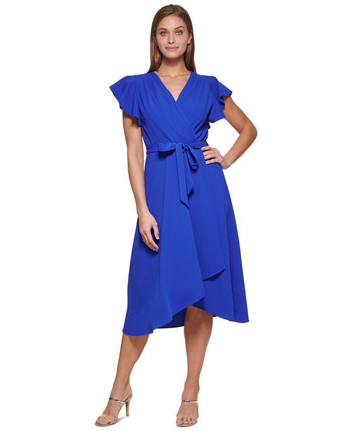 DKNY Women's Flutter-Sleeve Faux-Wrap Dress & Reviews - Dresses - Women - Macy's | Macys (US)