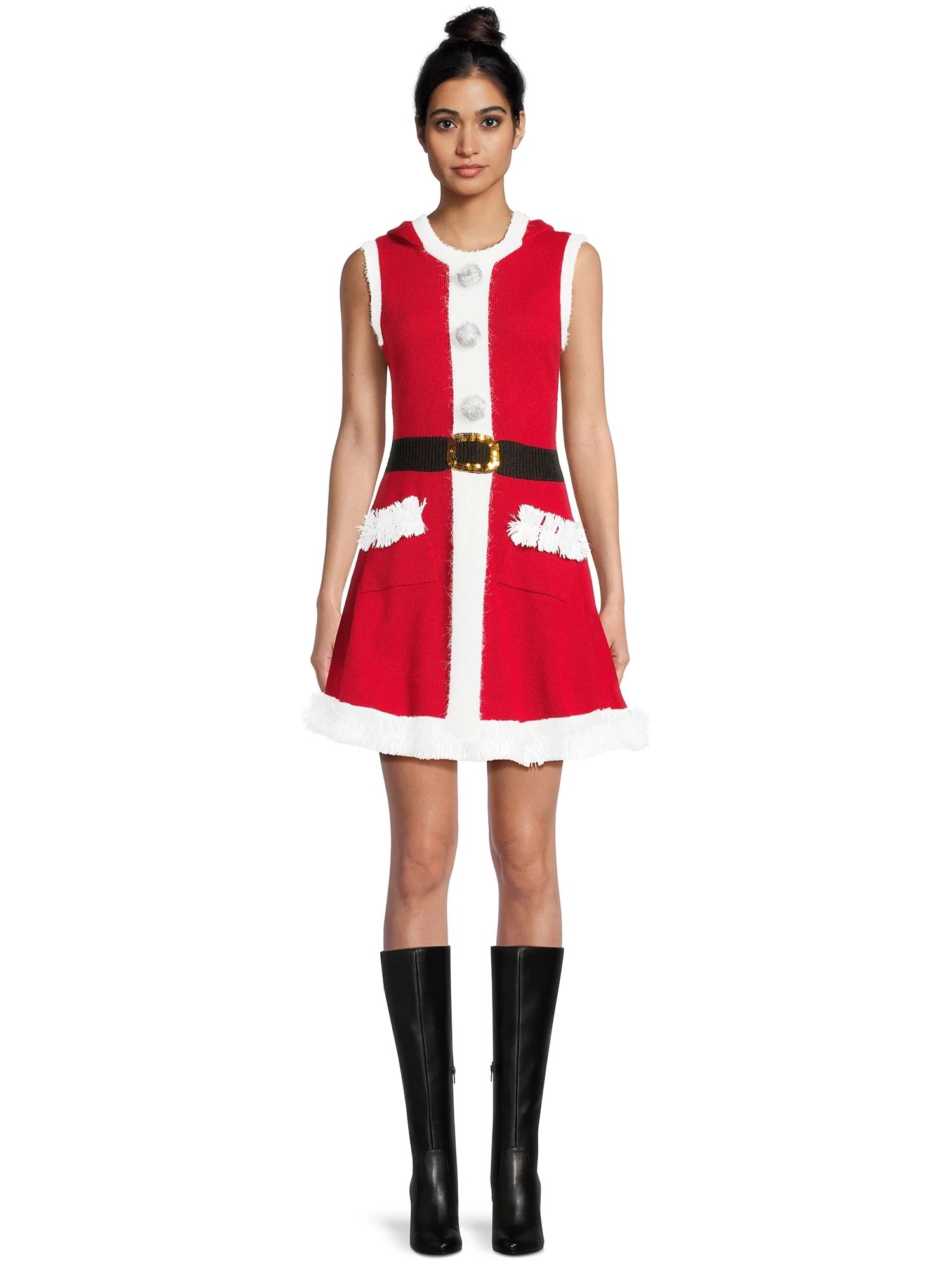 No Boundaries Juniors Santa Dress with Hood, Sizes XS-3XL - Walmart.com | Walmart (US)