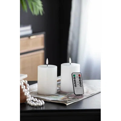 Lefancy Set of 2 White LED Candles with Wick and Remote Control Timer, 3X4 | Wayfair Professional