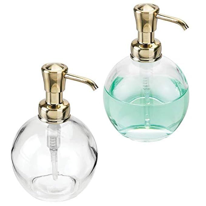 mDesign Round Glass Refillable Liquid Soap Dispenser Pump Bottle Kitchen Sink, Bathroom Vanity Count | Amazon (US)