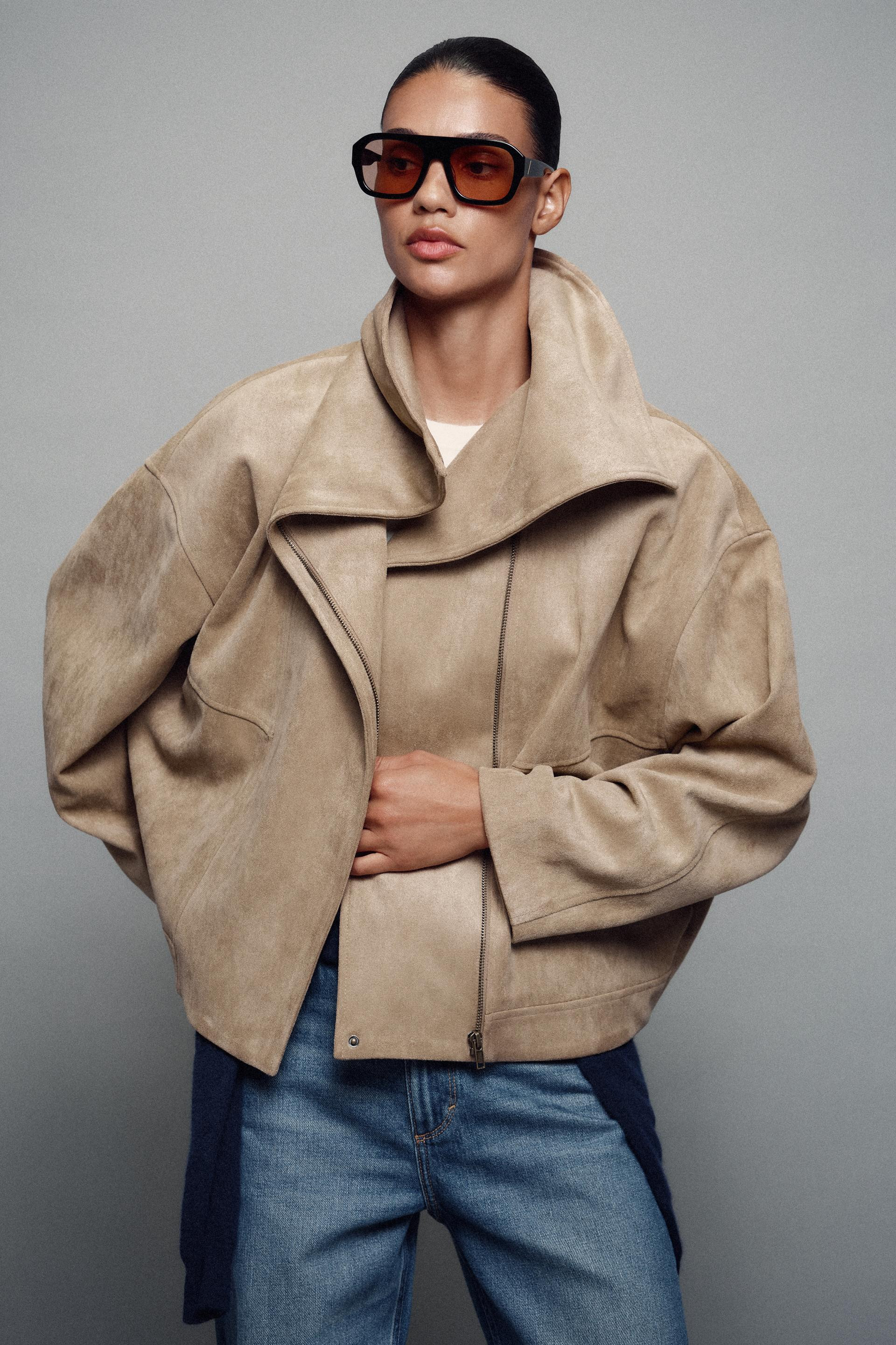 Zara - Wide-Collar Bomber Jacket - Light Beige - S - Woman | Zara US