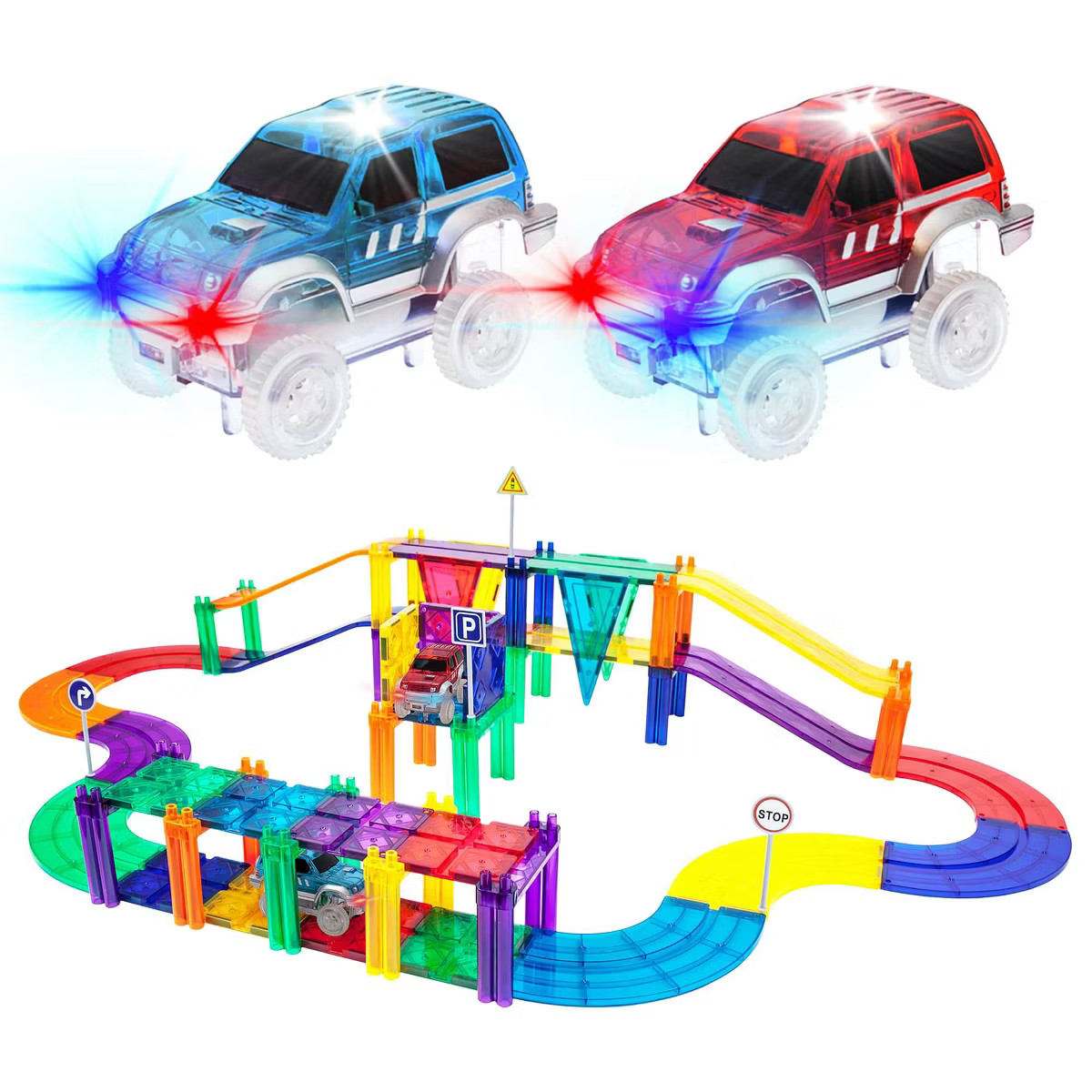 PICASSO-TILES Race Track Magnetic Tiles for Kids with 2 Racing Cars – 50PCS STEM Construction B... | Target