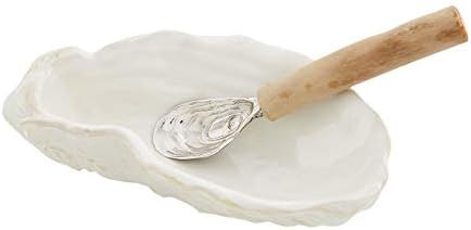 Mud Pie Oyster Shaped DIP Set, 6 1/2" x 4 1/4" | Spoon 5 1/2", White | Amazon (US)