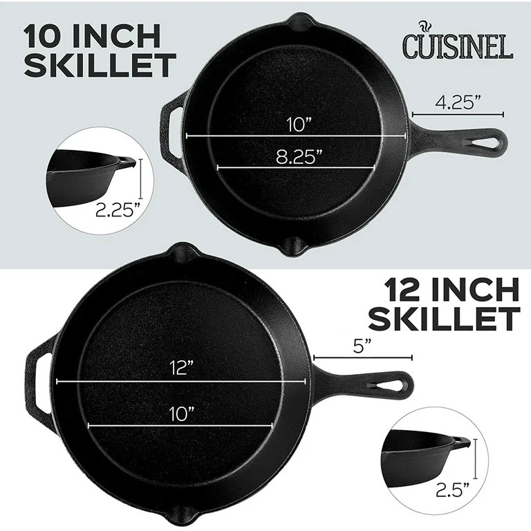Cuisinel Cast Iron Skillet Set of 2 Kitchen Cookware Pre-Seasoned 10” and 12" | Walmart (US)
