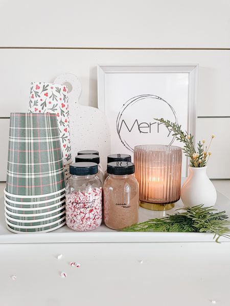 A hot cocoa station is both beautiful and functional! Tis’ the season for making memorable moments at home. Cheers! ✨

 #hotcocoabar
#countertopdecor
#holidaykitchen
#giftguide
#seasonaldecor
#holidayhometips

Countertop decor, Christmas cups, cocoa, peppermint pieces, kitchen jars, Christmas tray, holiday styling, hostess gifts 

#LTKhome #LTKSeasonal #LTKHoliday