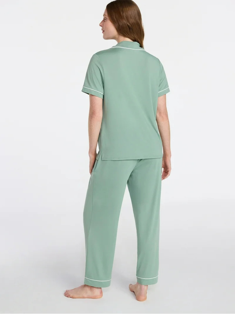 Joyspun Women's Dreamy Soft Collection Notch Knit Top and Capri Pants Pajama Set, 2-Piece, Sizes ... | Walmart (US)