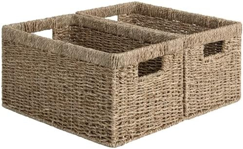StorageWorks Wicker Storage Basket for Organizing, Medium Seagrass Storage Baskets with Built-in ... | Amazon (US)