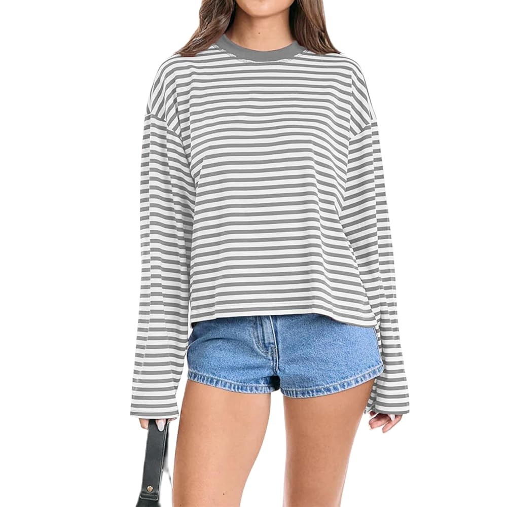 Women Y2k Long Sleeve Fairy Grunge Striped Baggy Tees Shirts 2000s Emo Aesthetic Sweater Crop Top... | Amazon (US)