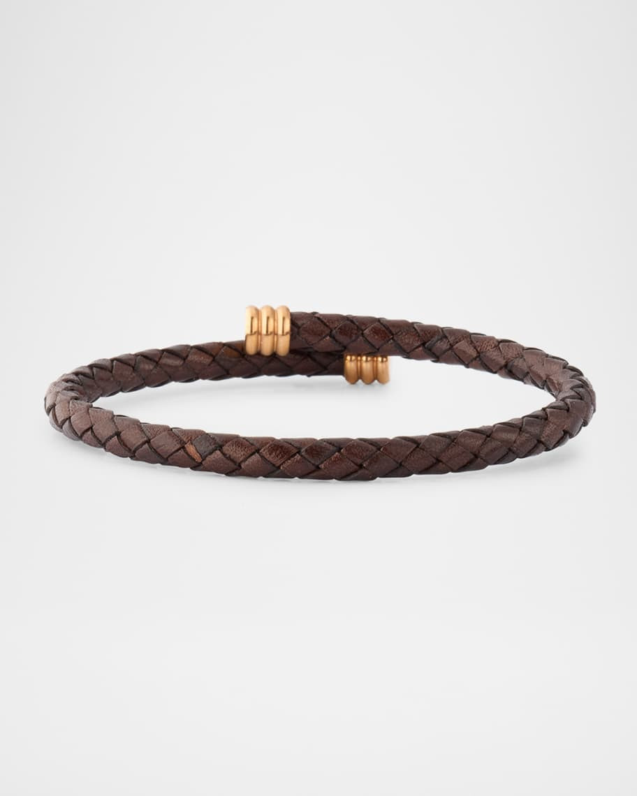 Link Up Men's Flexible Braided Leather Bracelet with Stainless Steel | Neiman Marcus