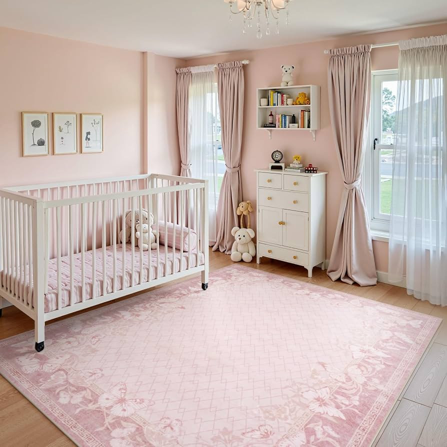 STARUIA Washable Rugs for Living Room, 5x7 Pink Rugs for Bedroom Girls Nursery, Non-Slip Soft But... | Amazon (US)