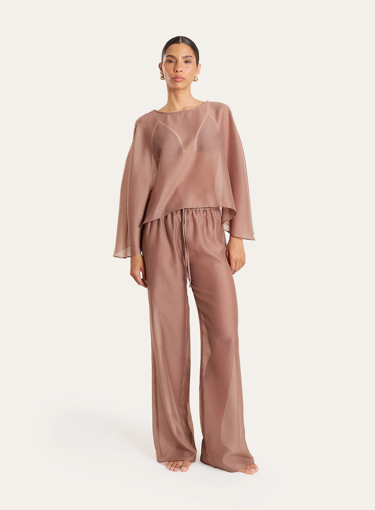 Women's Mocha Sheer Wide Leg Trousers | Shar | 4th & Reckless | 4th & Reckless