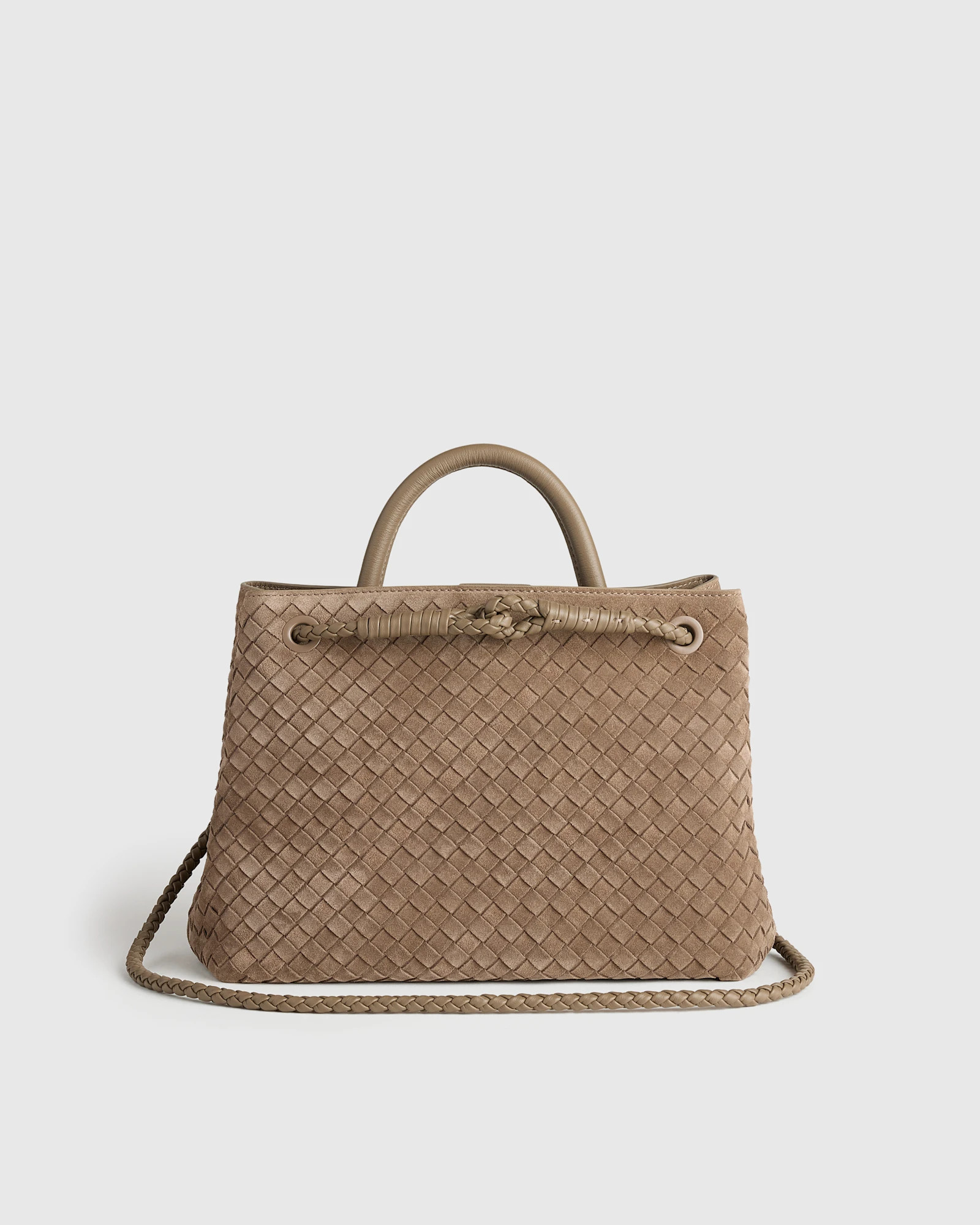 Romy Suede Handwoven Satchel in Pebble | Quince