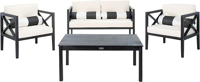 Safavieh PAT7031G Nunzio 4-Piece Patio (Pillows Included) Outdoor Set, Black/Beige + Bolster P | Amazon (US)