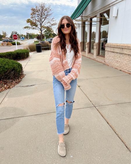 Wearing small in cardigan
Small in Henley
Linked updated version of these jeans 
Birkenstock clogs 

Fall outfit 
Birkenstock bostons outfit 

#LTKstyletip #LTKSeasonal