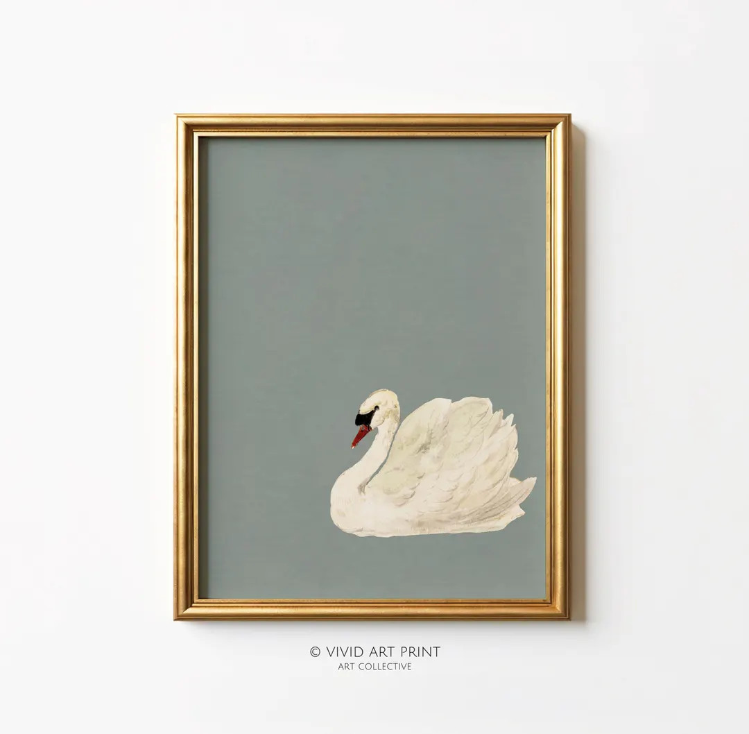 Vintage Swan PRINTABLE Wall Art for Home Decor Antique Instant Digital Download Vivid Art Print S... | Etsy (US)