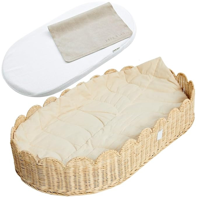 Premium Baby Changing Basket - Artisan-Crafted Scalloped Rattan - Changing Basket for Baby Dresse... | Amazon (US)