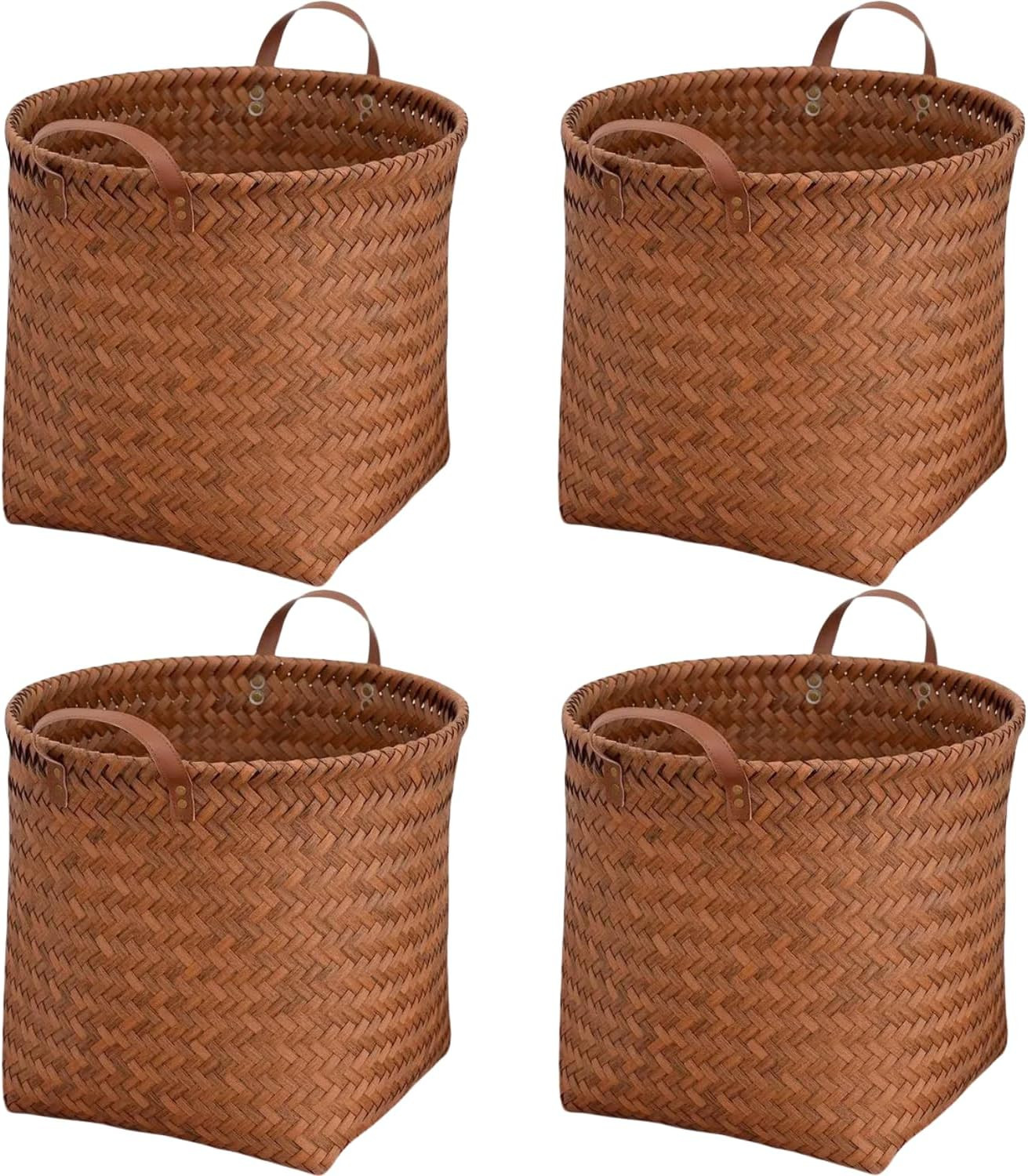 GIB Wicker Cube Storage Bins Baskets with Handles Set of 4, 11x11 Inch Round Woven Baskets for Or... | Amazon (US)