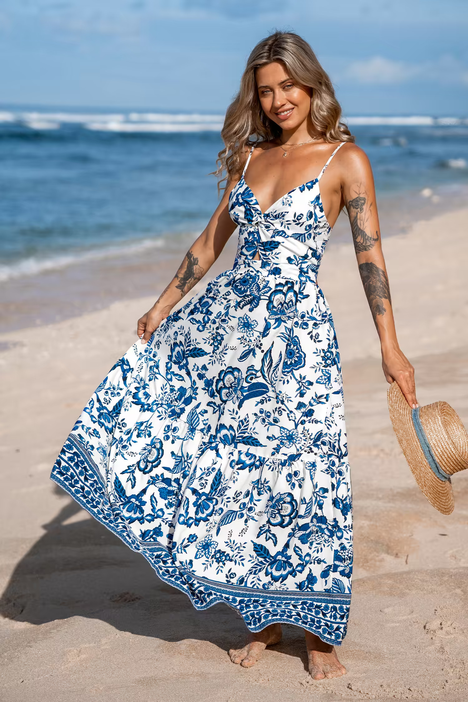 Floral Sweetheart Twist & Keyhole Maxi Dress | Cupshe US