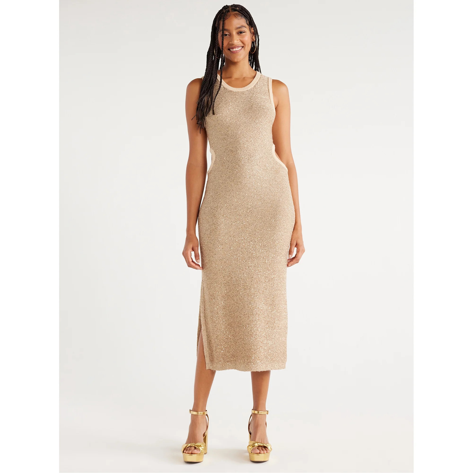 Scoop Women's Sleeveless Sequin Midi Sweater Dress, Sizes XS-XXL | Walmart (US)