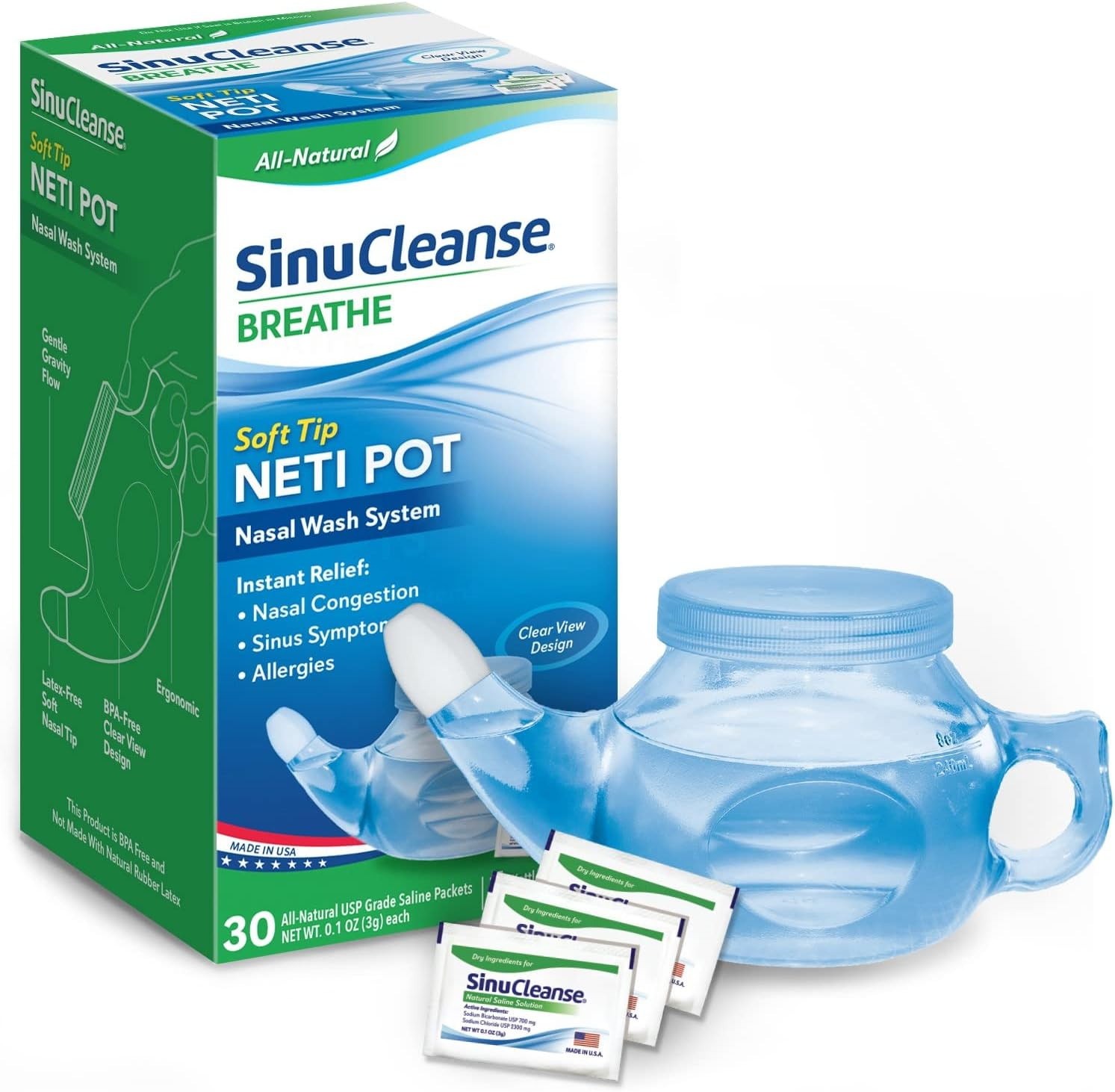 Amazon.com: SinuCleanse Soft Tip Neti-Pot Nasal Wash Irrigation System Relieves Nasal Congestion ... | Amazon (US)