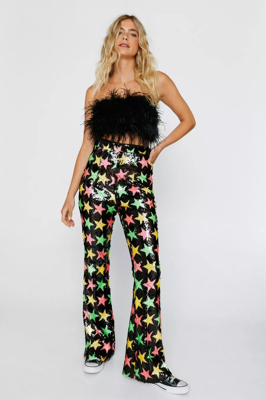 Sequin Star Detail Fit and Flare Pants | Nasty Gal (US)