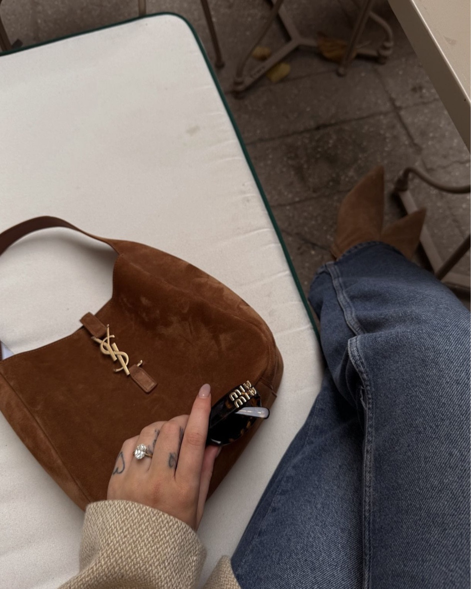 Luxury suede details. 
Miu miu sunglasses 
Ysl bag 
Suede boots 

#LTKuk #LTKluxury #LTKautumn