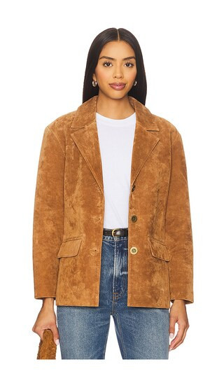Central Park West Atlas Suede Boyfriend Blazer in Brown. Size L. Also in M, S, XS. | Revolve Clothing (Global)
