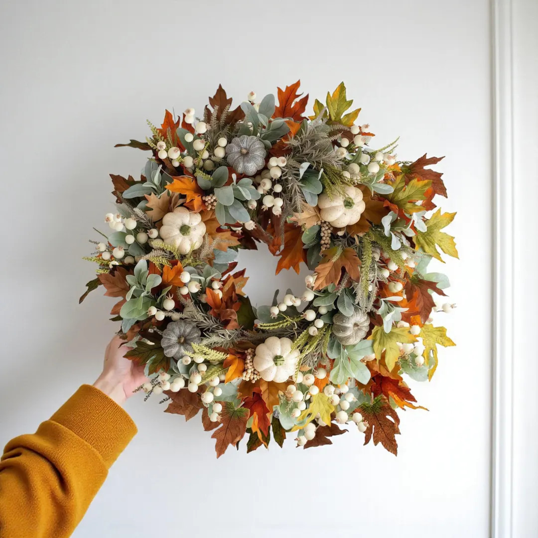 White Pumpkin Maple Leaf Wreath: Rustic Farmhouse Autumn Decor - Etsy | Etsy (US)