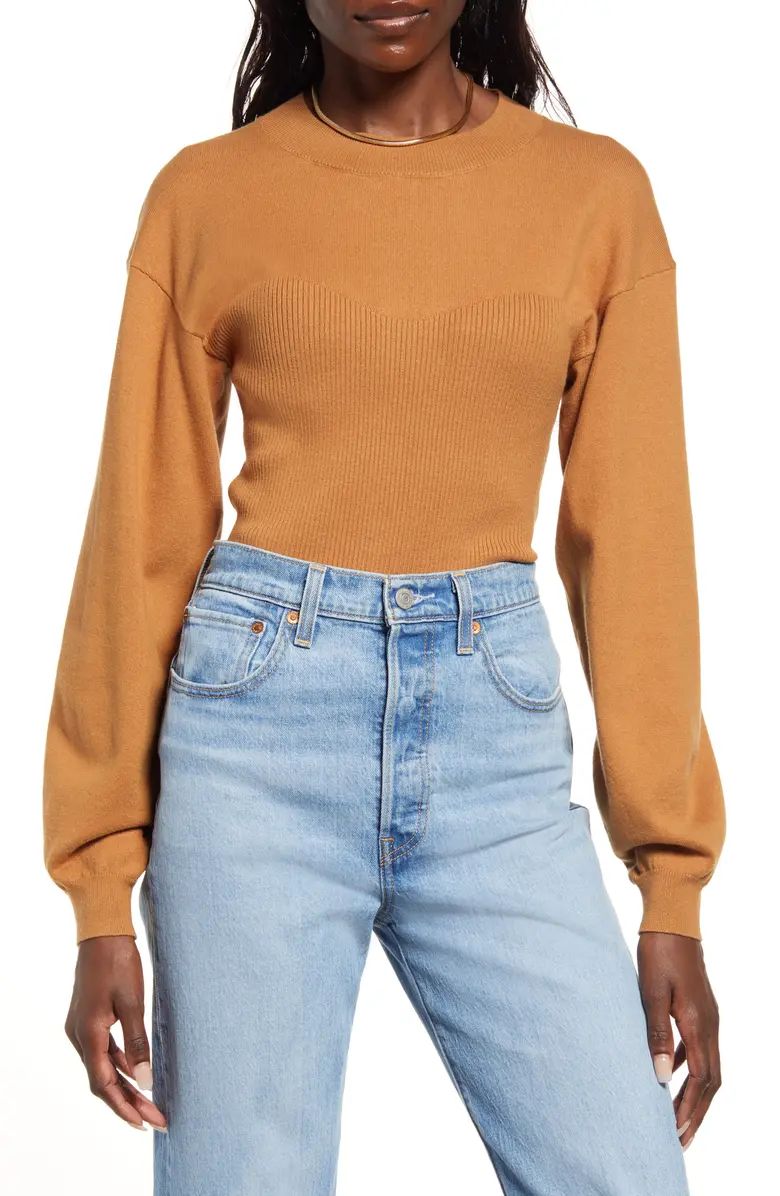 Corset Detail Cotton Blend Sweater | Nordstrom